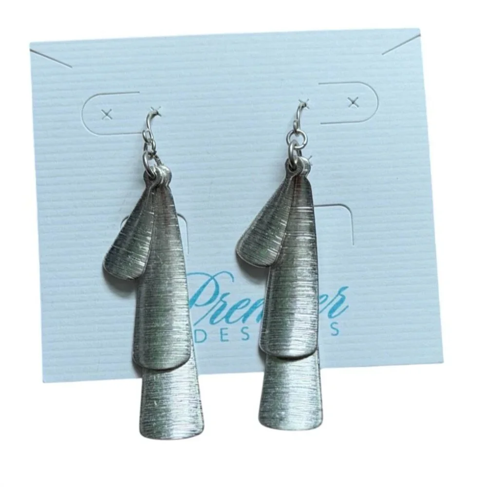 Premier Designs Textured Silver-Tone Dangle Earrings-2.75 in-NWT - Picture 1 of 3
